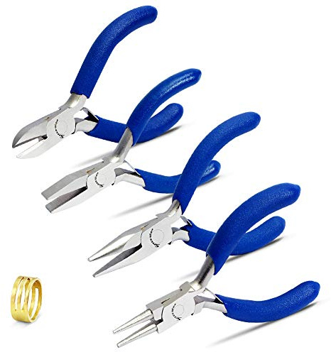 SPEEDWOX 3 Inches Jewelry Pliers Set Professional Beading Tools 4 Pcs Mini Chain Nose Pliers Round Nose Pliers Flat Nose Pliers Fine Diagonal Pliers Micro Precision Craft Repair Kit Small Size