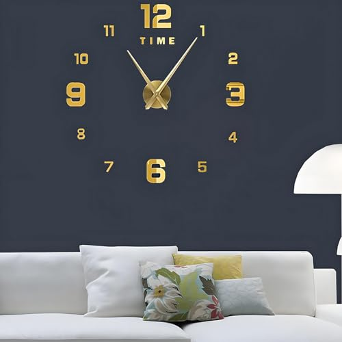 Orologio da Parete Silenzioso Preciso Fai da Te, Orologio Parete Moderno Decorazione, Grande Orologio da Parete 3D Adesivo Home Office Decor Regalo (Dimensioni 90 cm – 120 cm autoadattamento)Gold