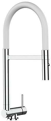 Rubinetto miscelatore cucina fontana lavello abbattibile sottofinestra 45mm canna bianca movibile ribaltabile e doccia 2 getti staccabile