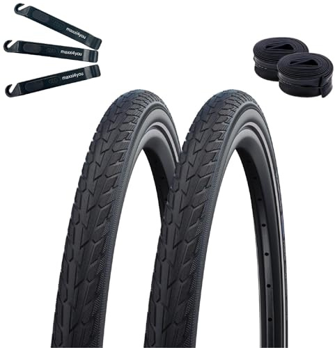 2 x Schwalbe Road Cruiser K-Guard mit Reflex in Schwarz 42-622 (28.0 x 1.6) + 2 x Schwalbe Schläuche SV17 40 mm inkl. maxxi4you Reifenheber