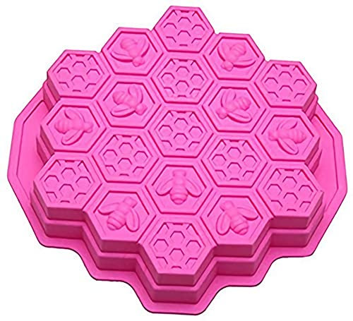 MEETOZ Cake Mold Honeycomb Mould Bee Soap Molds Silicone Molds Flexible Candy Chocolate 19 Cavities Dessert Baking (Pink)