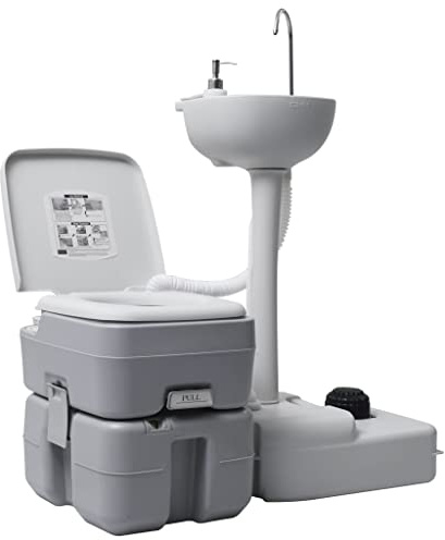 vidaXL Portable Camping Toilet and Handwash Stand Set Convenient Strong Sturdy Lightweight Vehicle Hospital Home Mobile Travel Caravan Toilet Grey