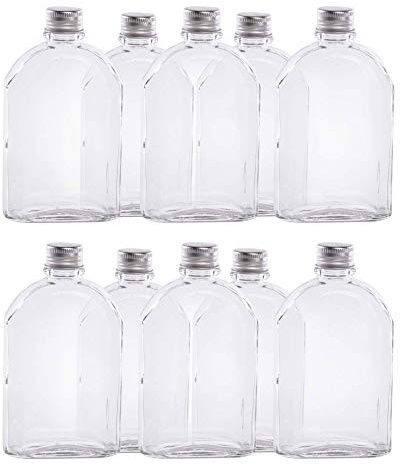 Pukkr 350ml Glass Flask Bottles Pack of 10 with Screw Caps | Airtight | Thick Glass Sample Bottles with Screw Caps, 350ml Pack of 10 for Spirits, Oils, Cocktails, Gifts & Wedding Favours