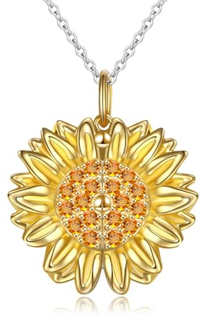 HOOHWE Medallion Zum öffnen mit Bild Kette 925 Sterling Silber Mutter Tochter/Schwester/Sonnenblumen/Kompass Kette mit Foto Herz Anhänger Halskette Schmuck Geschenke für Damen
