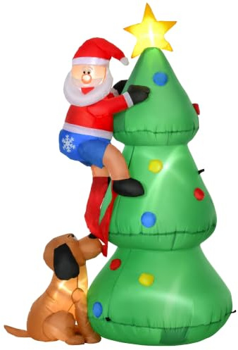 180cm Aufblasbarer Weihnachtsbaum mit LED-Lichtern Weihnachtsmann Hund | Aufblasbare Weihnachtsdekoration, Weihnachtsdeko Außenbereich, Dekoration für Weihnachten, Hof, Garten, Rasen