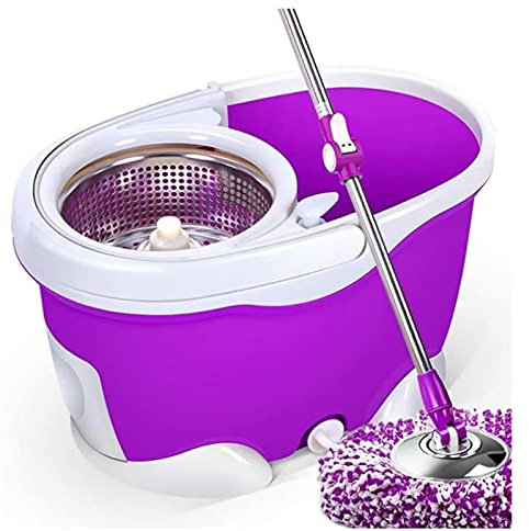 BKWJ Trapeador y Cubo con Conjunto de escurridores, Secado automático de fregado de fregona de Secado de la fregona para la Limpieza del Piso de la Cocina con 2 Cabezas de Microfibra Lavables