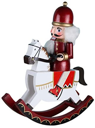 URMAGIC Christmas Decorative Nutcracker, 30cm Tall Wooden Nutcracker on Rocking Horse, Christmas Decoration, Statues, Xmas Ornaments (Red)