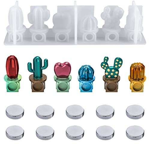 Rolin Roly Stampo Epossidico per Cactus Stampo Silicone Mini Piante in Vaso Stampi in Resina con 10Magneti per Etichette Decorazioni per La Casa Decorazioni Fai Da Te