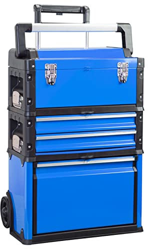 BIG RED Stackable Rolling Tool Box Portable Metal Toolbox Organizer,Separate Rolling Upright Trolley Tool Chest with Wheels and 2 Drawers for Garage/Workshop,ATRJF-C305ABDU,19.1L x 12.2W x 30H,Blue