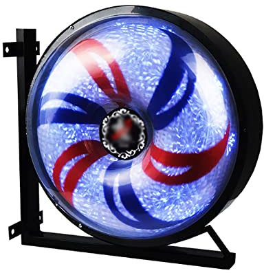 Poste de peluquero montado en la pared Luz redonda giratoria al aire libre LED Poste de peluquero Molino de viento Luz giratoria Rojo Blanco Rayas azules Salón de peluquería Señal abierta eléctrica,B