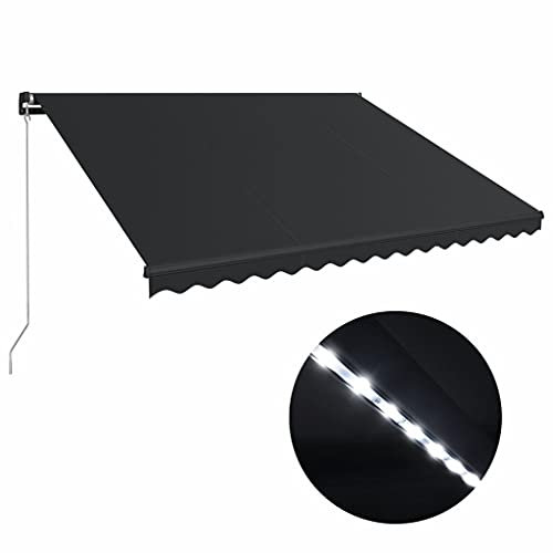 ZEYUAN Einziehbare Markise mit LED, Sichtschutz Balkon, Balkon Markise, Seitenmarkise, Klemmmarkise, Sonnenvorhang, Balkonmarkisen, Handbetrieben 450x300 cm Anthrazit