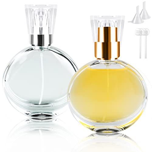 BOOHO 2Pcs 30ml Empty Glass Perfume Atomiser, 2 colors Clear Glass Cosmetic Fine Mist Atomizer, Round Refillable Spray Perfume Bottles for Travel (30ml)