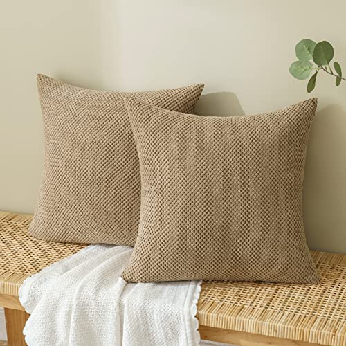 EMEMA Kordsamt Kissenbezug Dekorative Granulat Sofakissen Dekokissen Kissenbezüge Kissenhülle Couchkissen Überwurf Kissen Bezug Zierkissen für Couch Sofa Wohnzimmer 2er Set 60x60 cm Braun