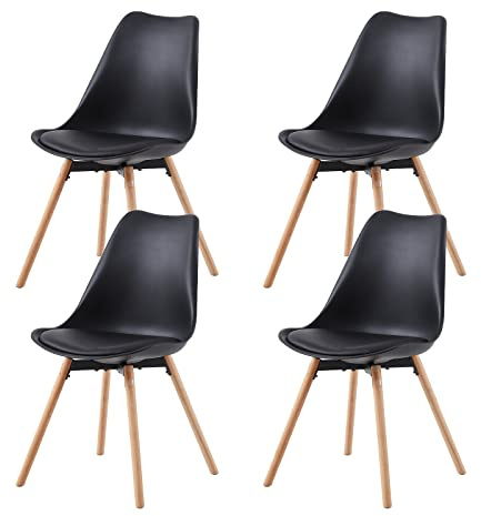 buybyroom Esszimmerstühle 4er Set Polsterstuhl Küchenstühle Sitzfläche Rückenlehne Wohnzimmerstuhl Esszimmerstühle Konferenzzimmer mit Massivholz, Schwarz
