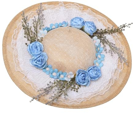 COSDREAMER Viktorianischer Hut für Damen, Teeparty Hüte, Vintage Blumen, Flacher Hut (weiß)