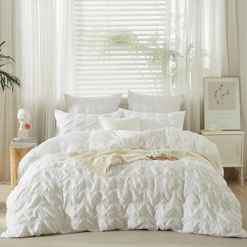 YASMENG Biancheria da letto in seersucker, 135 x 200 cm, 4 pezzi, bianco, a quadretti, in microfibra, morbida, traspirante, con chiusura lampo e 2 federe da 80 x 80 cm