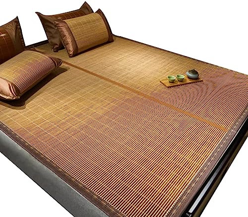 ZHOUXIAO Summer Sleeping Mat Bamboo Cooling Mattress Topper Pad,Straw Mat Summer Sleeping Mats Bed-mat Folding Double-Sided Use Bedroom Cooling for Single Double Bed 0.8 * 1.9M/34 * 74in