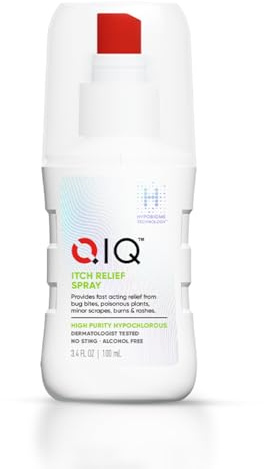 QIQ Itch Relief Spray – High Purity Hypochlorous Acid Spray, Fast Anti Itch Relief from Bug Bites, Rashes, Scrapes, Burns, and Helps Provide Relief from Eczema, Steroid & Alcohol-Free (3.4oz)