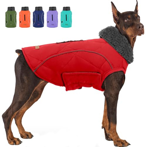 EMUST Winter Hundemantel, Fleece Hundebekleidung für kaltes Wetter, Britischer Stil Winddichte warme Hundejacke für Kleine Hunde Hundemäntel für den Winter, NeuRot, XS