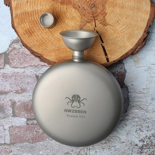 SPORTARC 170 ml runder Flachmann Camping Titan Flachmann Tragbare Weinflasche mit Trichter & Sake Cup Pocket Whiskey Alkohol Trinkgeschirr für Wandern Radfahren Ourdoor Actitives