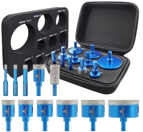 Tile Hole Saw Kit Diamond- BRSCHNITT 11pcs Diamond Core Drill Bit for Porcelain Tile Ceramic Marble Granite Drilling Triangle Shank