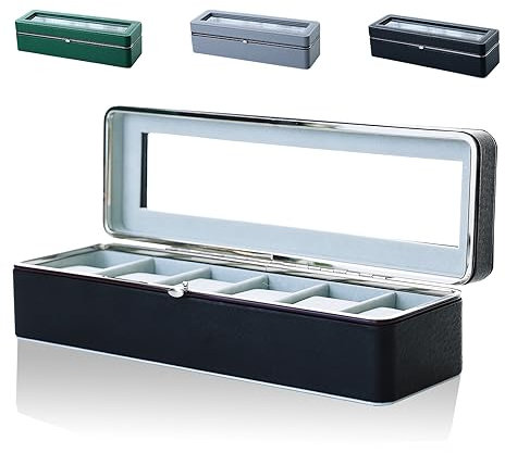 Ryzardable Uhrenetui, Uhrenaufbewahrungskoffer, 6 Stück, Luxus-Uhr, Innenkollektion, Uhrenbox, Display für Männer, Frauen, stilvoll (Schwarz)