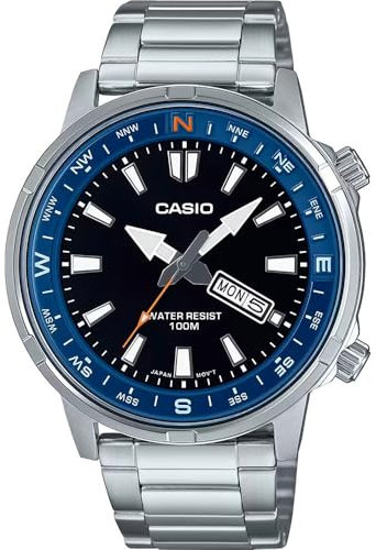 Casio Collection - Orologio Da Polso Da Uomo Al Quarzo Casual Bracciale E Cassa In Acciaio Inox Di Colore Grigio Quadrante Analogico Nero - MTD-130D-1A2