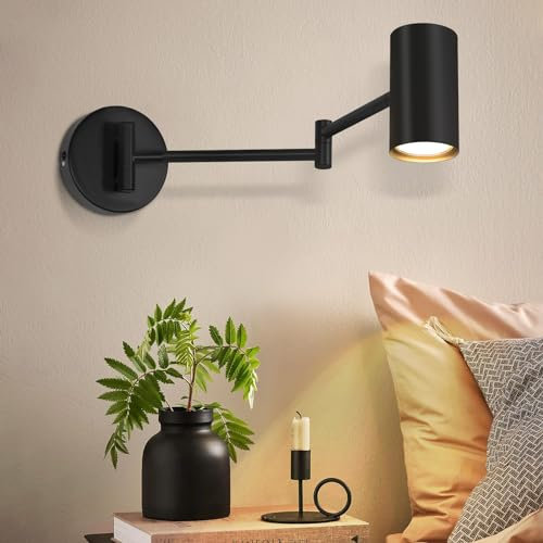 Homefire Wandleuchte Innen Wandlampe Schwarz - Wandbeleuchtung Vintage Wandstrahler Schlafzimmer Wandlicht Schwenkbar Metall Treppenhaus Retro GU10 für Küche Wohnzimmer Flur - Ohne Leuchtmittel