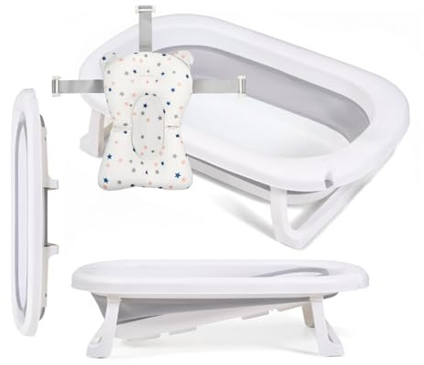 Ms Babyworld - Bañera Flexible Plegable Bebé hasta 24 meses, Cojín Asiento Reductor para Recien Nacido, con Patas Antideslizante e Ideal para Viaje - Compacta