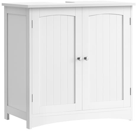 VASAGLE Mobile Sottolavabo per Bagno, Mobiletto da Bagno, Mobile Sottolavandino con 2 Ante, Ripiano Regolabile, Capiente, Stile Moderno, 40 x 70 x 70 cm, Bianco Nuvola BBC011W01