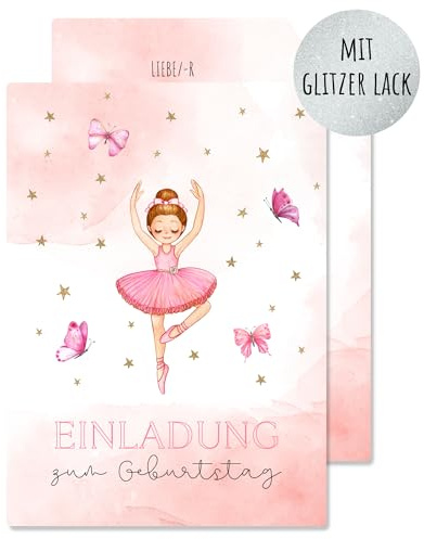 Generisch 12x Einladungskarten Kindergeburtstag Mädchen Ballerina mit Glitzer