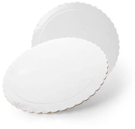 GLOTOMANIA SL Base para Tarta Redonda de 20 cm de Diámetro x 0,3 cm de Altura, Blanca, Acabado Ondas (25)