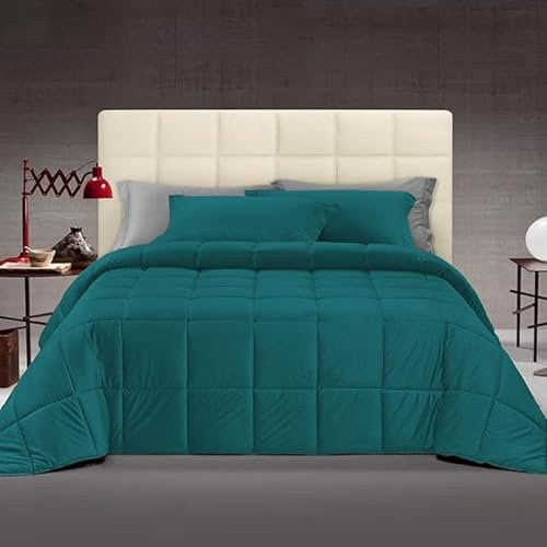 CLARA HOME Trapunta Matrimoniale Invernale 350 gr/mq, Piumone in Velluto Cinigliato Color Ottanio Effetto Caldo Avvolgente, Made in Italy