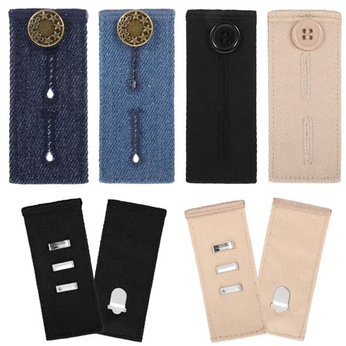 JJUNW 6Stück Hosenbunderweiterung, Trouser Extender, Einstellbar Jeans Taille Erweiterung Knopf Bund-Expanders Knopfverlängerung für Hosen Jeans Röcke Umstandshose (2 Denim + 4 Baumwolle)