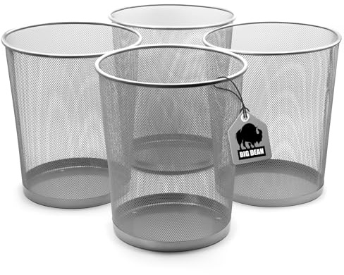 BigDean 4x Papierkorb Mülleimer Silber 20L Draht vielseitiger Mülleimer | Büro Abfalleimer Metall Gitterkorb Papierabfalleimer Trash Can