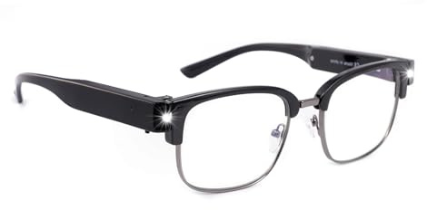 OKH USB aufladbare Lesebrille mit LED Licht, Beleuchtete Lesebrille mit Blaulichtblockierung, helle, klare Sicht für Frauen und Männer zum Lesen bei Nacht