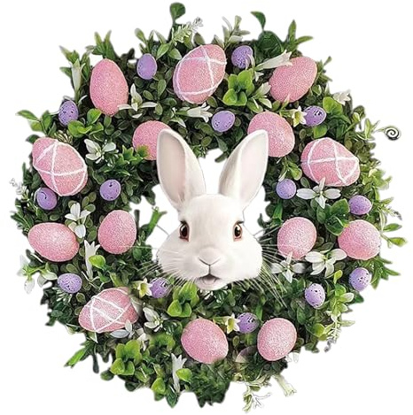 10-Zoll-Osterkränze für die Haustür, Kleiner Osterei-Kranz mit Kaninchen-Ornament, Künstliche Blumen, Grüne Frühlingsanhänger Zum Aufhängen für Feiertage und Heimdekorationen (C)