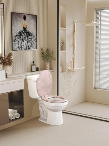 YORKSHIRE HOMEWARE 18 Universal Soft Close Toilet Seat, Oval MDF with Glitter Coating, Rose Gold Hinges (Bathroom Essential)