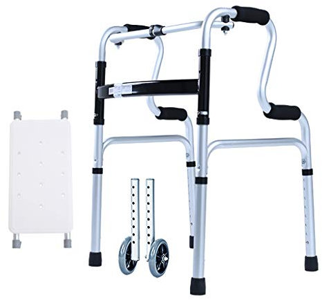 BDSHGRDH Mobility Walker， Gehgestell aus Aluminium, Standard-Gehhilfe, Faltbare Gehhilfe, 2-in-1-Gehhilfe mit Sitz und 2 Rädern, Traggewicht 150 kg