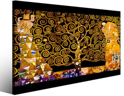 Gustav Klimt L'Albero della vita Black Version/Quadro su tela Famoso/Tela Moderna Gustav Klimt/The Tree of Life Klimt su Canvas/Limited Edition/Intelaiato Telaio Gallery 90x60 cm