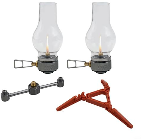 FUANA Illuminate Outdoor Kupferglas Gaslaterne Tragbare Zeltleuchte für Camping Wandern Einstellbare Umgebungslampe mit Aufbewahrungsbox (2 x Gaslampen-Set)