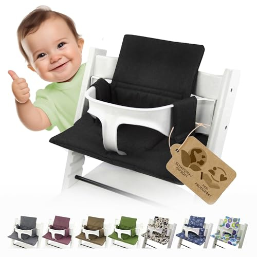 BambiniWelt Ersatzbezug Tripp Trapp – Sitzkissen-Set kompatibel, Stokke Hochstuhl, extra weich, waschbar & langlebig, 2-teiliges Kissen - Klettverschluss, Farbe: uni schwarz