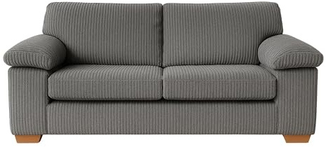 Jumbo Cord 3-Seater Sofa: Enhance Living Room Comfort with Our Stylish 3-Seater Jumbo Cord Sofa Collection – Soft Cushions & Jumbo Cord Fabric for Everyday Relaxation (Grey, 3 Seater)