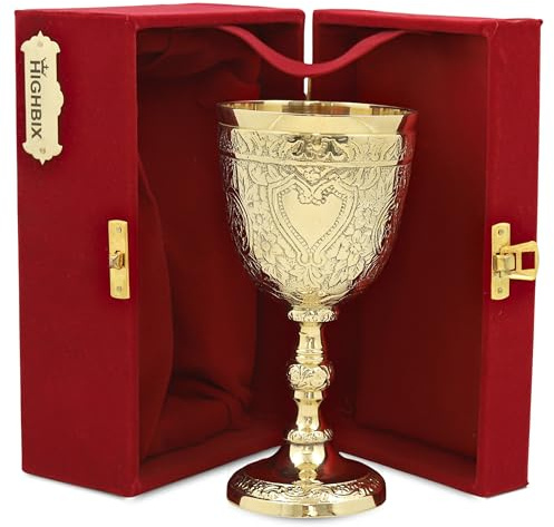 HIGHBIX Copa de cáliz de latón vintage hecha a mano, copa de vino de estilo antiguo, copa de vino de boda en caja de regalo forrada de terciopelo, regalo ideal para coleccionistas y entusiastas del