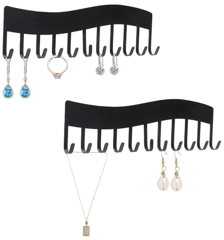 VOSSOT 2PCS Portacollane Da Parete Metallo Nero Organizer Gioielli Da Appendere Con Ganci Supporto Muro Per Collane, Bracciali, Orecchini Salvaspazio Con Viti Per Camera Bagno