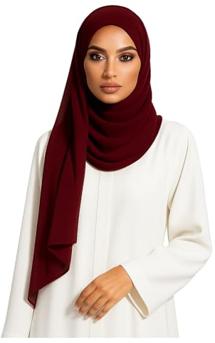 Santice Chiffon Hijab Damen – Weiches Kopftuch in Premium Qualität – Atmungsaktiver Hijab Schal – Viele Farben – Leicht, Elegant & Blickdicht – Muslimisches Tuch für Alltag & Anlass (Bordeaux)
