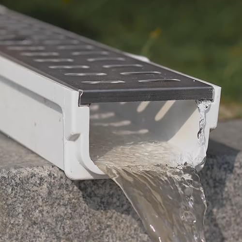 Canale di Drenaggio in Resina con Griglia in Acciaio Inox, Sitema di Drenaggio for Cortili Larghi 10cm for Prati, Giardini, Terrazze, Piscine, Campi Sportivi e Marciapiedi