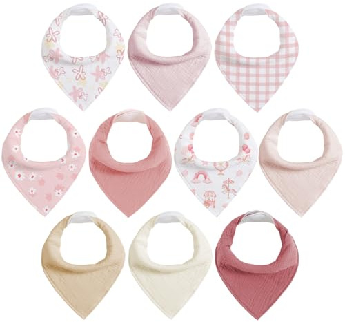 egmao baby Muslin Bibs for Drooling and Teething,10 Pack Drool Bibs for Boys Girls,100% Cotton Soft for Infant,Newborn