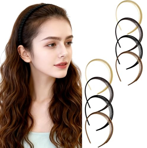 8 Fascie per Capelli Donna Antiscivolo con Denti - Fascia Sottile in Plastica Riciclata che non Scivola - Per Donne, Ragazze, Capelli Ondulati