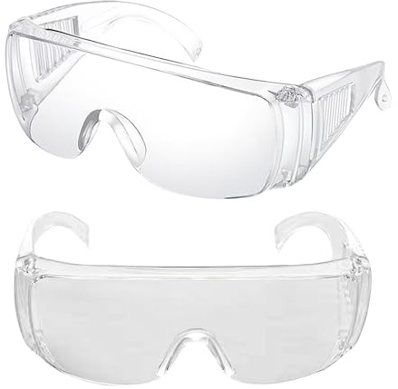 Czdtq 2Pcs Protective Glasses, Clear Safety Goggles, Scratch Resistant Eyewear Lenses, Over-Glasses Protective Transparent for Construction Laboratory Outdoor Eye Protection